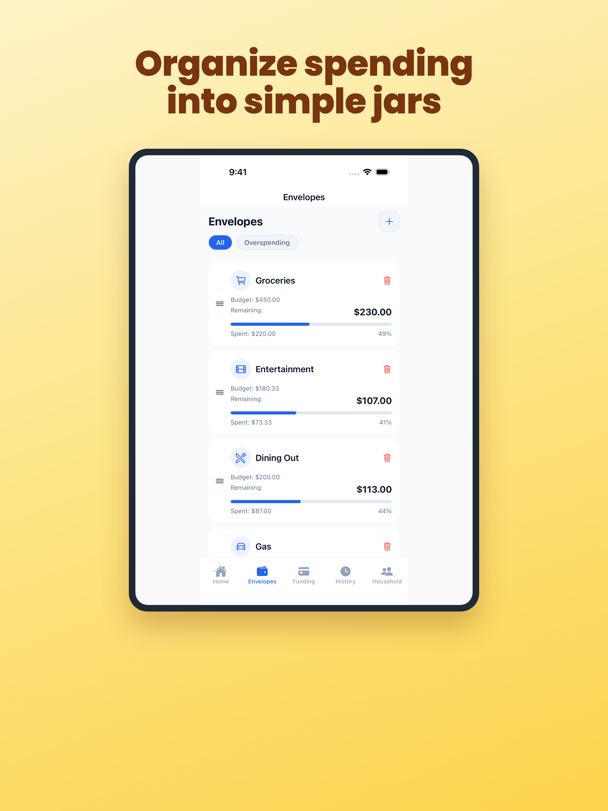 Organize spending into simple jars